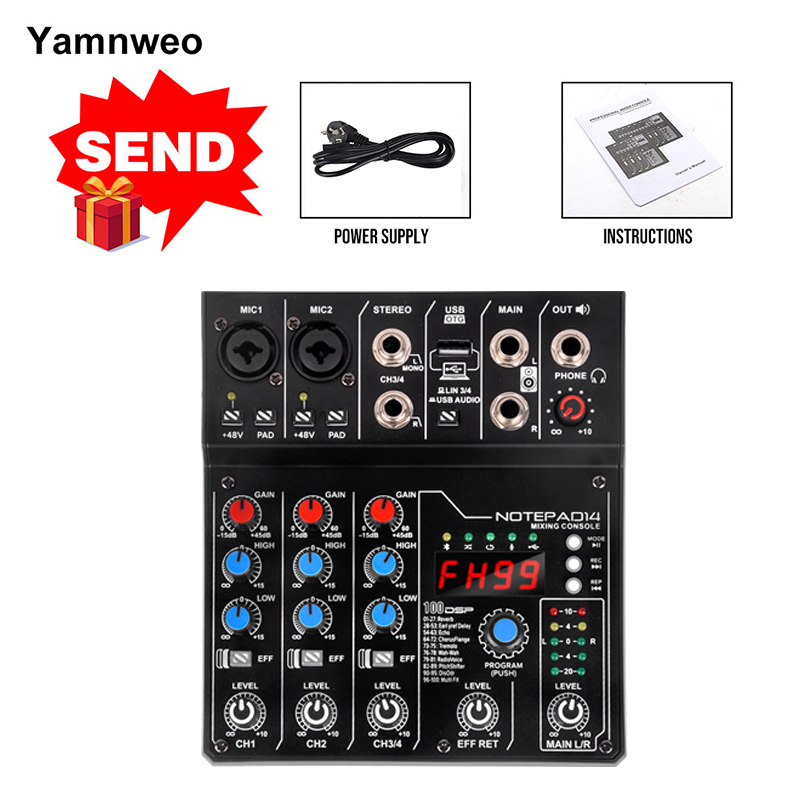 Audio Mixer 4 Channel - AD14 Mixer Audio Profesional Sound Board