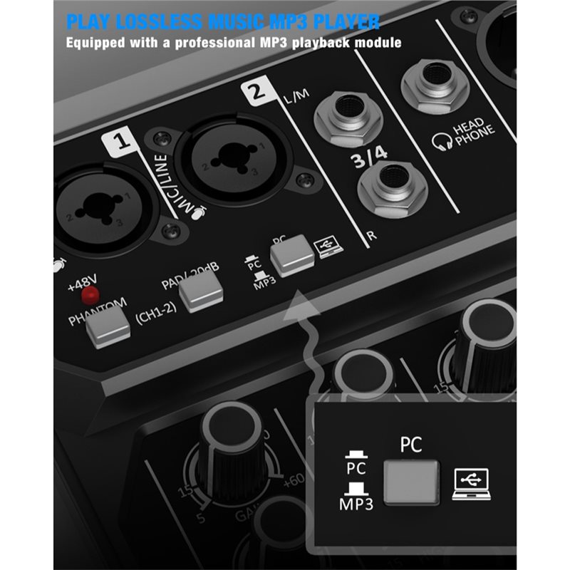 Audio Mixer 4 Channel - M52K-Konsol DJ Bluetooth 4 Saluran Mixer