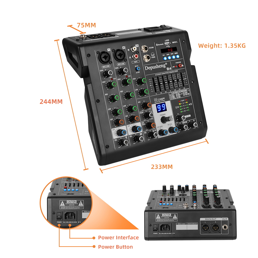 Antarmuka Audio Mixer Audio 4  - Audio Mixer 4 Channel ulasan dan harga